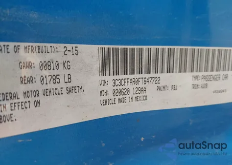 2015 Fiat 500 Pop from USA, damaged, VIN 3C3CFFAR0FT647722